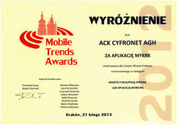 MyKRK wyróżniona w Mobile Trend Awards 2013
